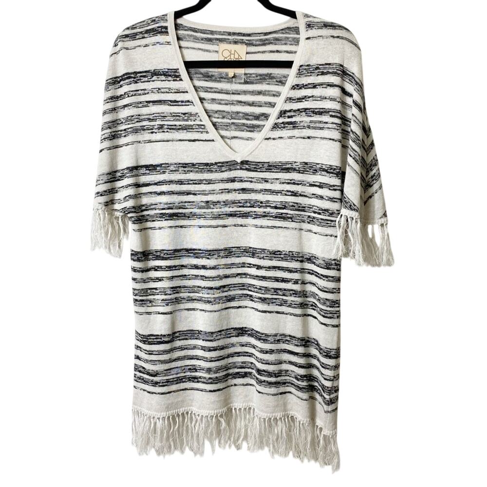 Chaser Striped Linen Fringe Tunic Top Size…
